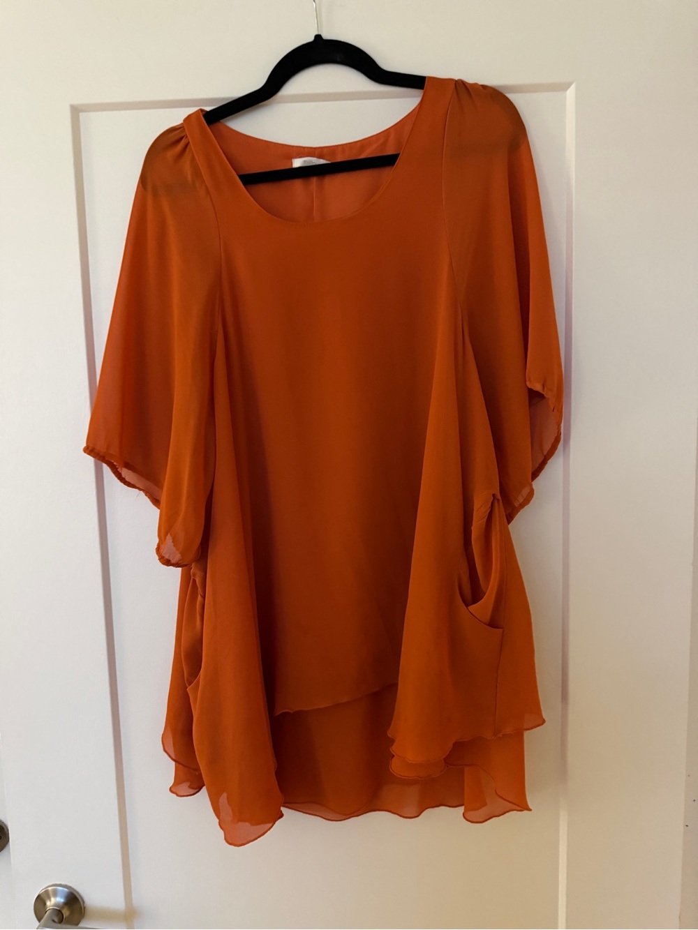 Millau Layered Flutter-Sleeve Tunic in Rust Orange